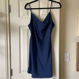Urban Outfitters Navy Cowl Neck Satin Mini Dress